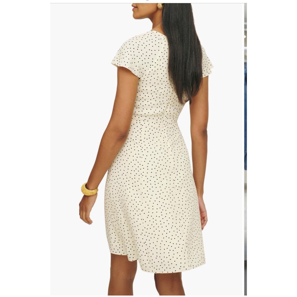 Reformation Novia Polka Dot Flutter Sleeve Dress in Salt and Pepper, Size 10 NEW - Picture 3 of 9